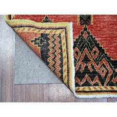 Tappeto orientale rosso indiano Peshawar con influenza berbera 2'7 "x11'2"