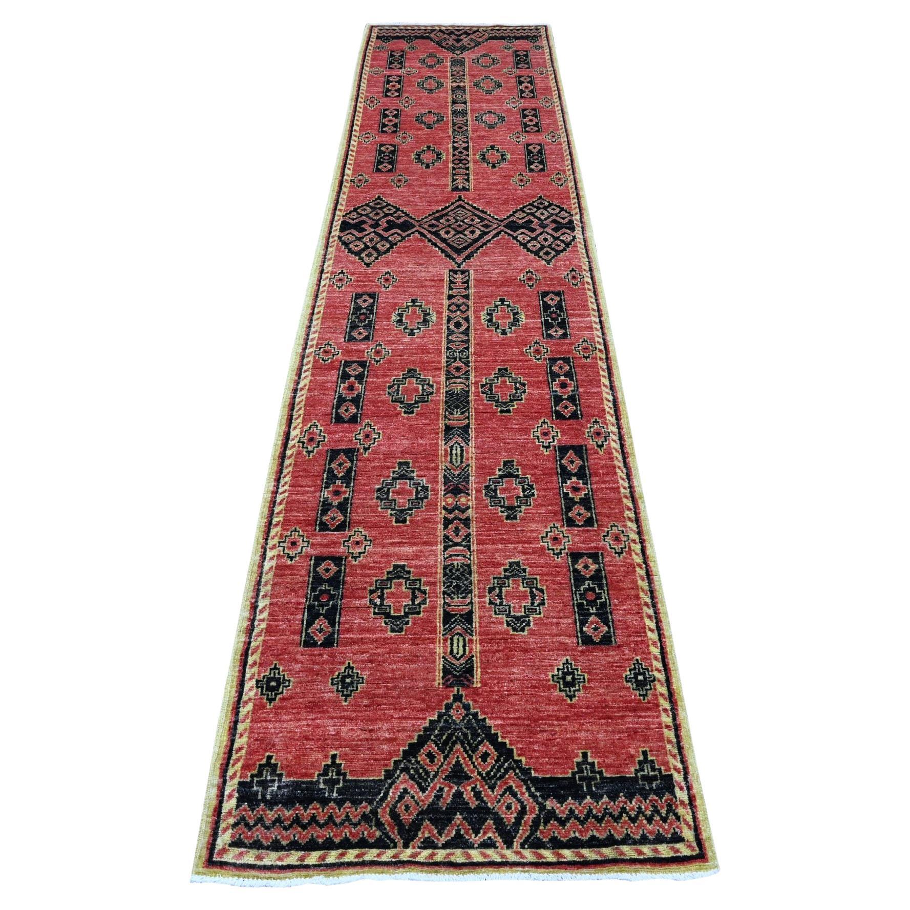 2'7"x11'2" Indian Red Peshawar With Berber Influence Runner Oriental Rug