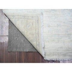 2'7"x11'2" Spring White, White Wash Peshawar, Hand Knotted, Wool Runner Rug