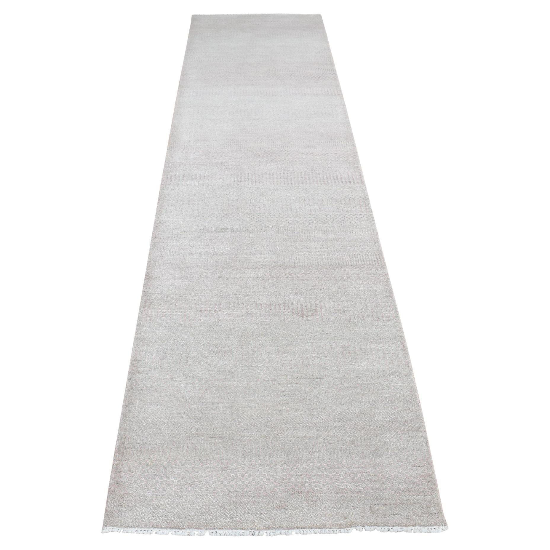 Tappeto Runner Rosa Grass Design Gabbeh in Lana e Seta Annodato a Mano 2'7 "x11'3"