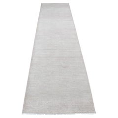 Tappeto Runner Rosa Grass Design Gabbeh in Lana e Seta Annodato a Mano 2'7 "x11'3"
