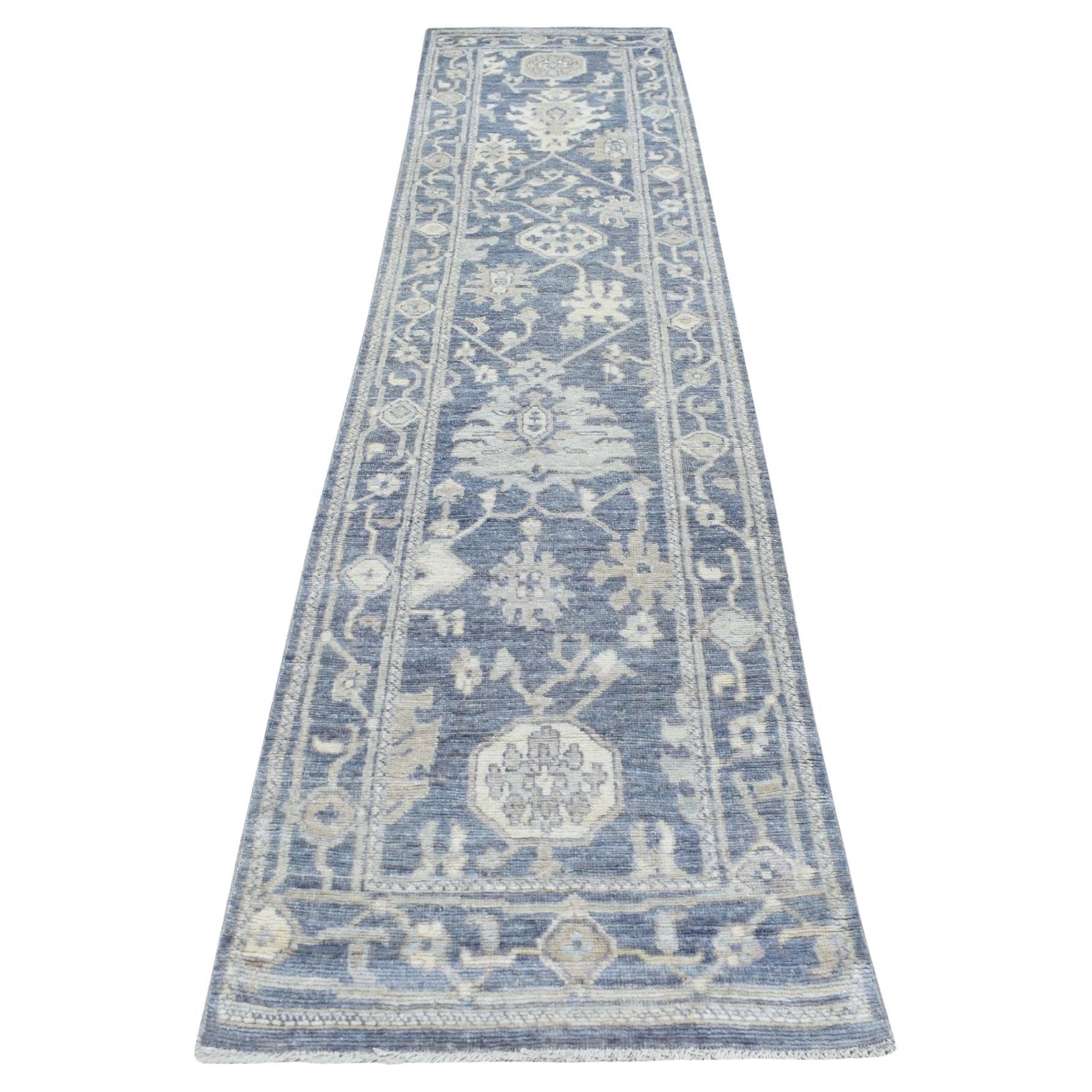 2
7"x11
5" Charcoal Gray Afghan Angora Ushak with Leaf Design Hand Knotted Rug For Sale