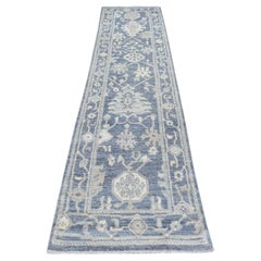 2'7"x11'5" Charcoal Gray Afghan Angora Ushak with Leaf Design Hand Knotted Rug