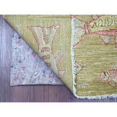 2'7"x11'5" Swamp Green Hand Knotted Peshawar Oceanic Fish Design Wool Runner Rug