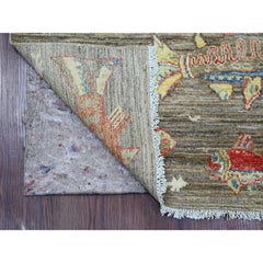 2'7"x11'7" Gray Afghan Peshawar Oceanic Fish Design Hand Knotted Wool Runner Rug