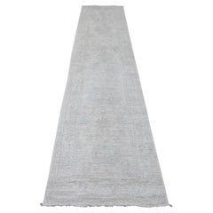 2'7 "x11'7" Perlweiß Handgeknüpft Afghan Angora Oushak Wolle Läufer Orientalisch