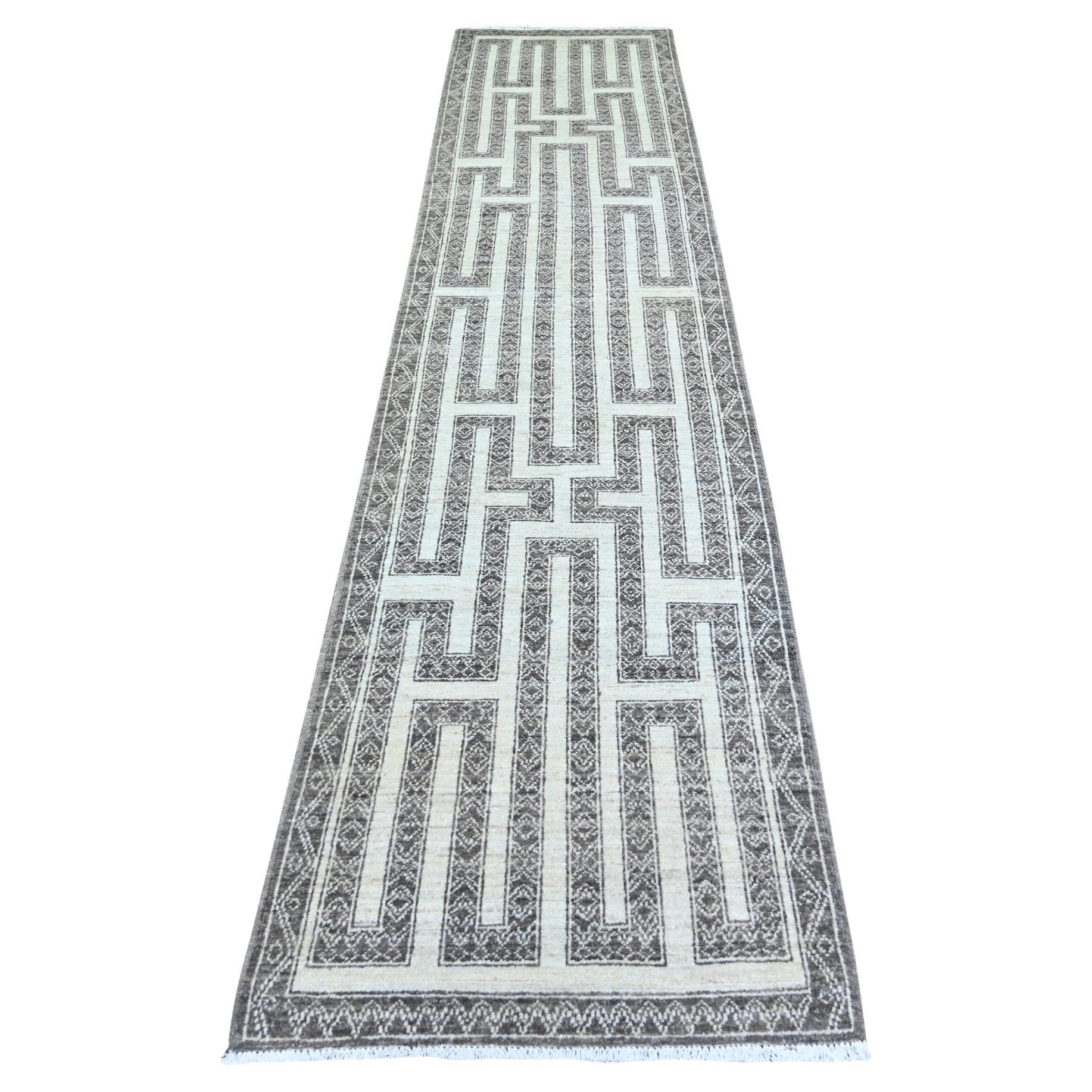 2'7"x11'7" Taupe Brown, Hand Knotted Wool, Fine Peshawar Runner Oriental Rug