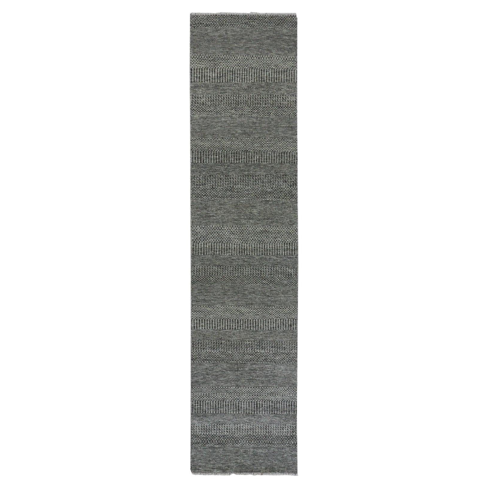 2'7 "x11'8" Flint Gray Hand geknotet Gras Design Undyed Wolle Läufer Orientteppich