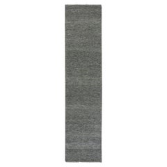 2'7 "x11'8" Flint Gray Hand geknotet Gras Design Undyed Wolle Läufer Orientteppich