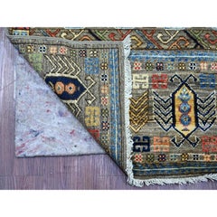 2'7"x11'8" Gray Afghan Ersari with Hutchlu Design Hand Knotted Wool Runner Rug