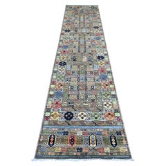 2'7"x11'8" Gray Afghan Ersari with Hutchlu Design Hand Knotted Wool Runner Rug