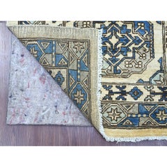 2'7"x11'8" Ivory Afghan Ersari Elephant Feet Design Hand Knotted Wool Runner Rug