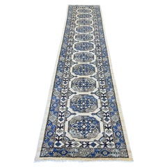 2'7"x11'8" Ivory Afghan Ersari Elephant Feet Design Hand Knotted Wool Runner Rug