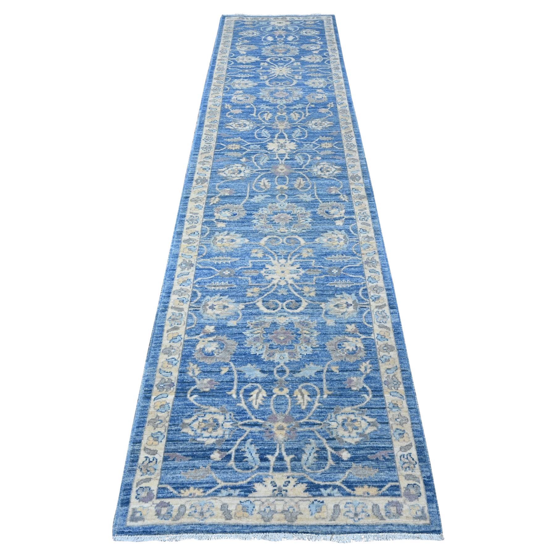 2
7 "x11
8" True Blue Hand geknüpft Wolle Mahal All Over Design Läufer Orientteppich im Angebot
