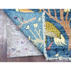 2'7"x11'9" Blue Peshawar Birds of Paradise Design Hand Knotted Wool Runner Rug