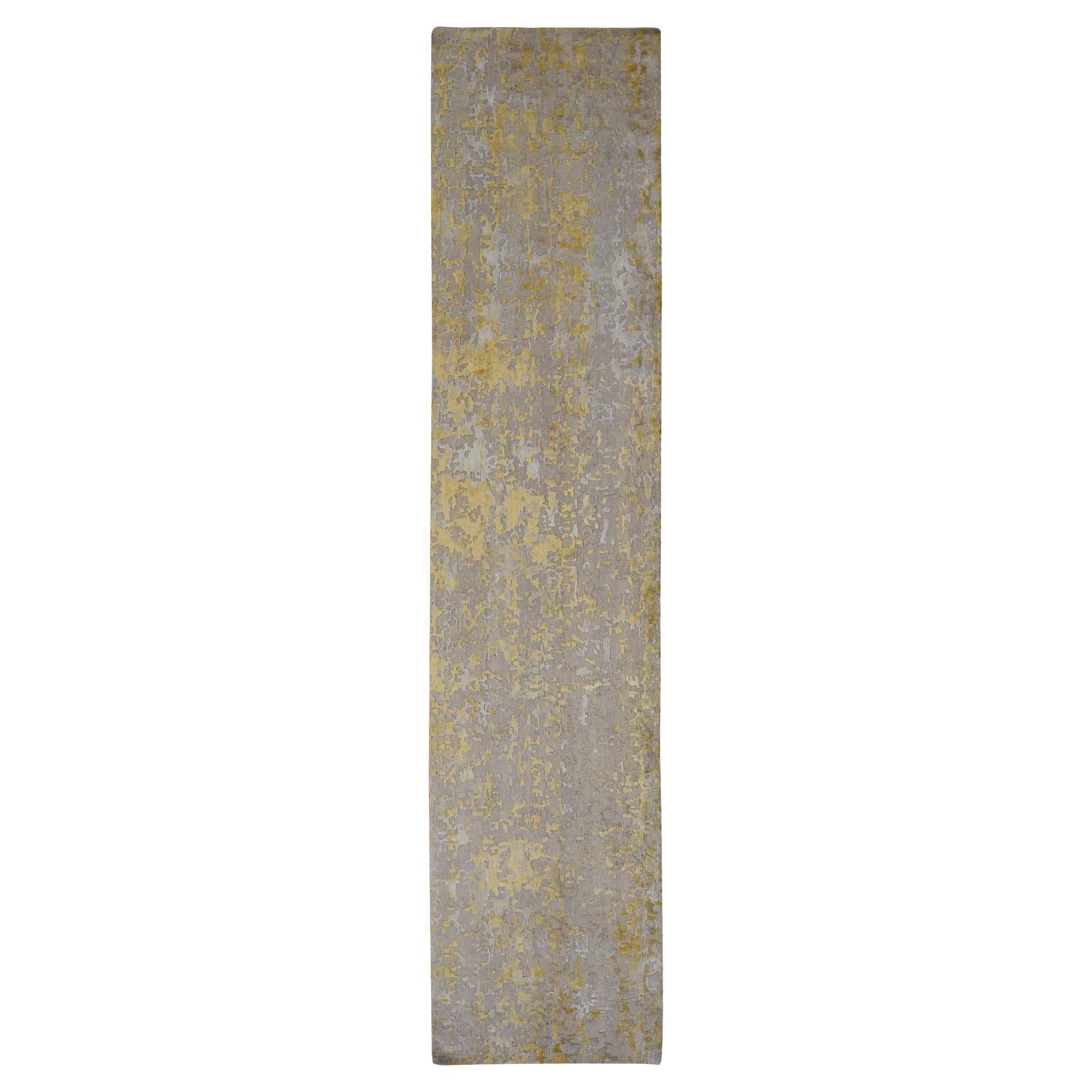 2'7"x11'9" Bone Brown Abstract Design Hand Knotted Runner Oriental Rug