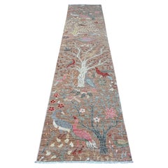 2'7 "x11'9" Tapis de course Brown en laine nouée à la main Peshawar Birds of Paradise Design Rugs