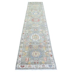 2
7"x11
9" Echo Gray, Pure Wool Hand Knotted, Finer Peshawar Runner Rug