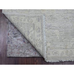 2'7"x11'9" Gray Washed Out Peshawar Leaf Design Wool Hand Knotted Runner Rug