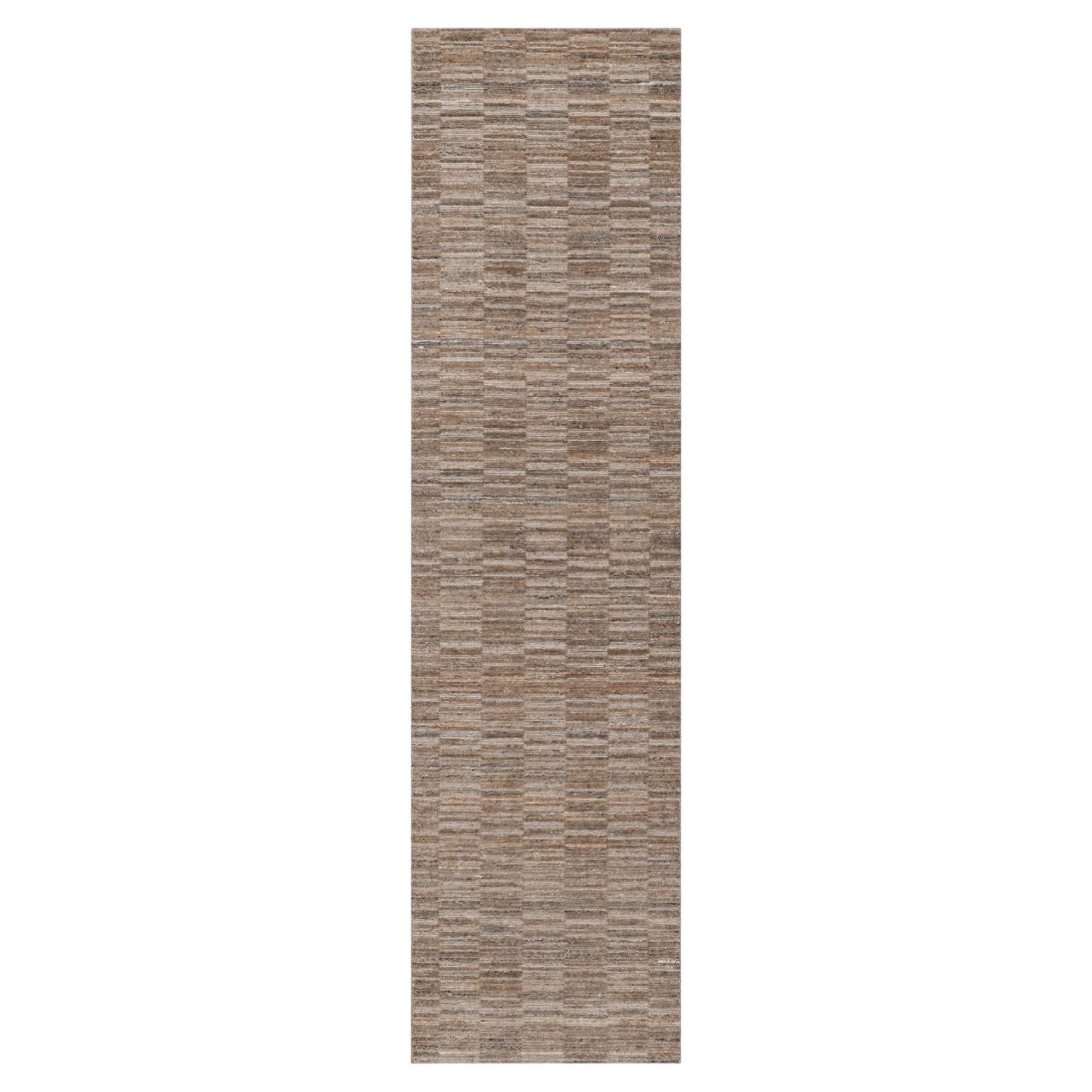 Alfombra de pasillo de poliéster de 2'7" x 12', color marrón castor, tejida a mano con diseño moderno de cuadrícula