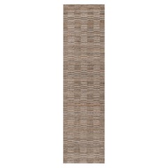 Tapis de passage en polyester « Beaver Brown », tissé à la main, motif quadrillé moderne, 2'7" x 12'