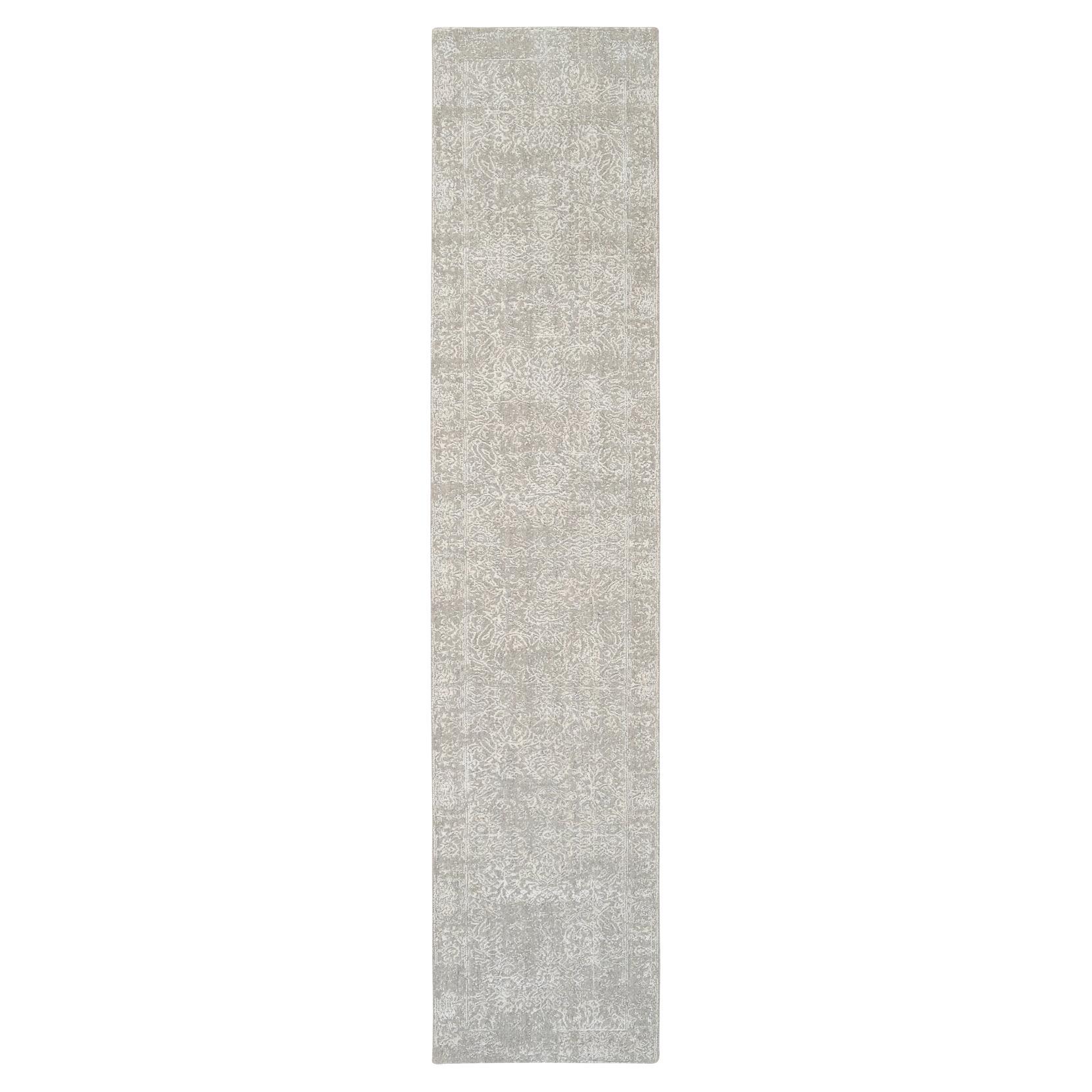2
7"x12
 Beige Wool and Silk Hand Loomed Fine Jacquard Runner  Rug