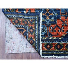 2'7"x12' Blue Afghan Ersari Elephant Feet Design Hand Knotted Wool Runner Rug