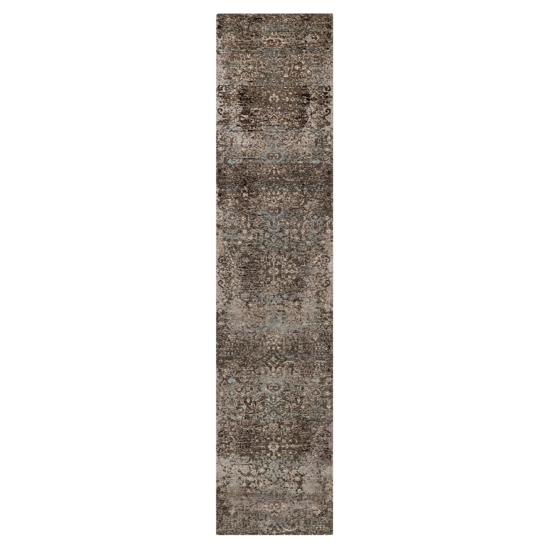 2
7 "x12
 Brown Erased Flower Design annodato a mano in seta con struttura in lana Runner Rugs