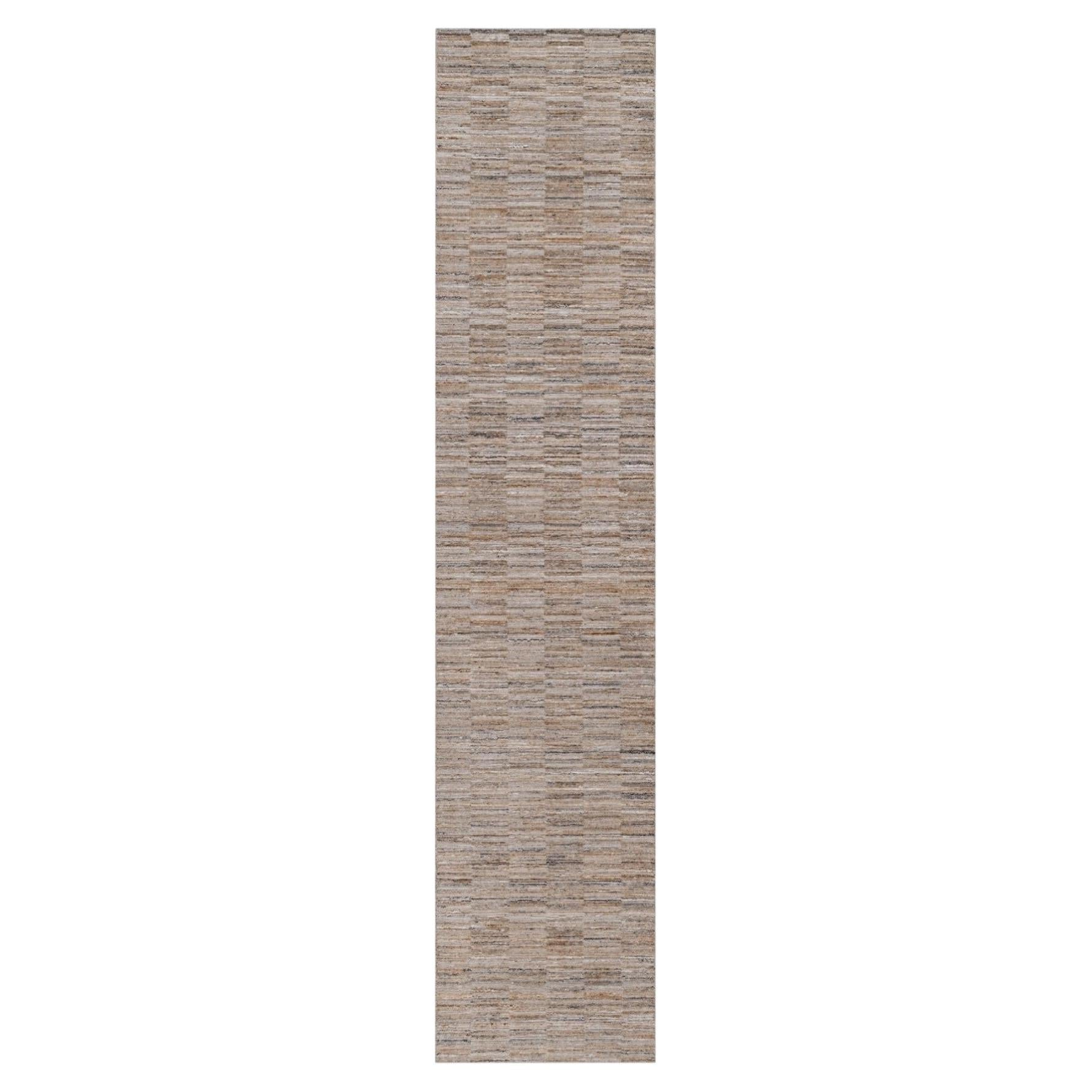 Tapis de passage en polyester marron, tissé à la main, à motif quadrillé moderne et texturé, 2'7" x 12' en vente