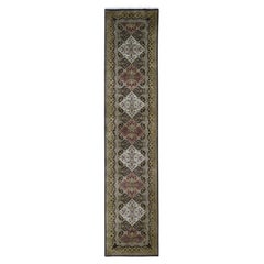 2'7"x12' Brown Tabriz Garden Design Runner Hand Knotted Pure Wool Oriental Rug