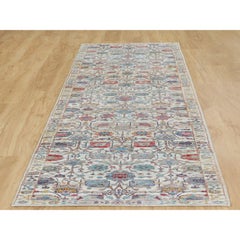 2'7"x12' Colorful Silk With Textured Wool Tabriz Design Runner Hand Knotted Rug