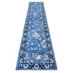 2'7"x12' Denim Blue Mahal Design Hand Knotted Peshawar Wool Runner Oriental Rug