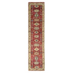 2'7"x12' Fire Brick Red, Karajeh Design, Pure Wool, Hand Knotted Runner Rug