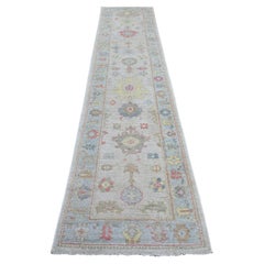 2'7"x12' Gray Pure Wool Hand Knotted Afghan Angora Oushak Runner Oriental Rug