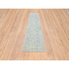 2'7"x12' Gray, Tabriz Design, Wool and Silk Jacquard Hand Loomed Runner Rug
