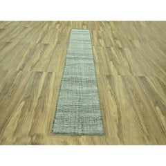 2'7"x12' Green Hand Knotted Oxidized & Distressed Grass Design Wool Runner Rug