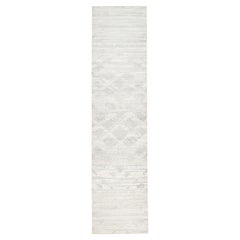 2'7 "x12' Tapis de course moderne en laine naturelle non teintée, noué à la main, de couleur ivoire