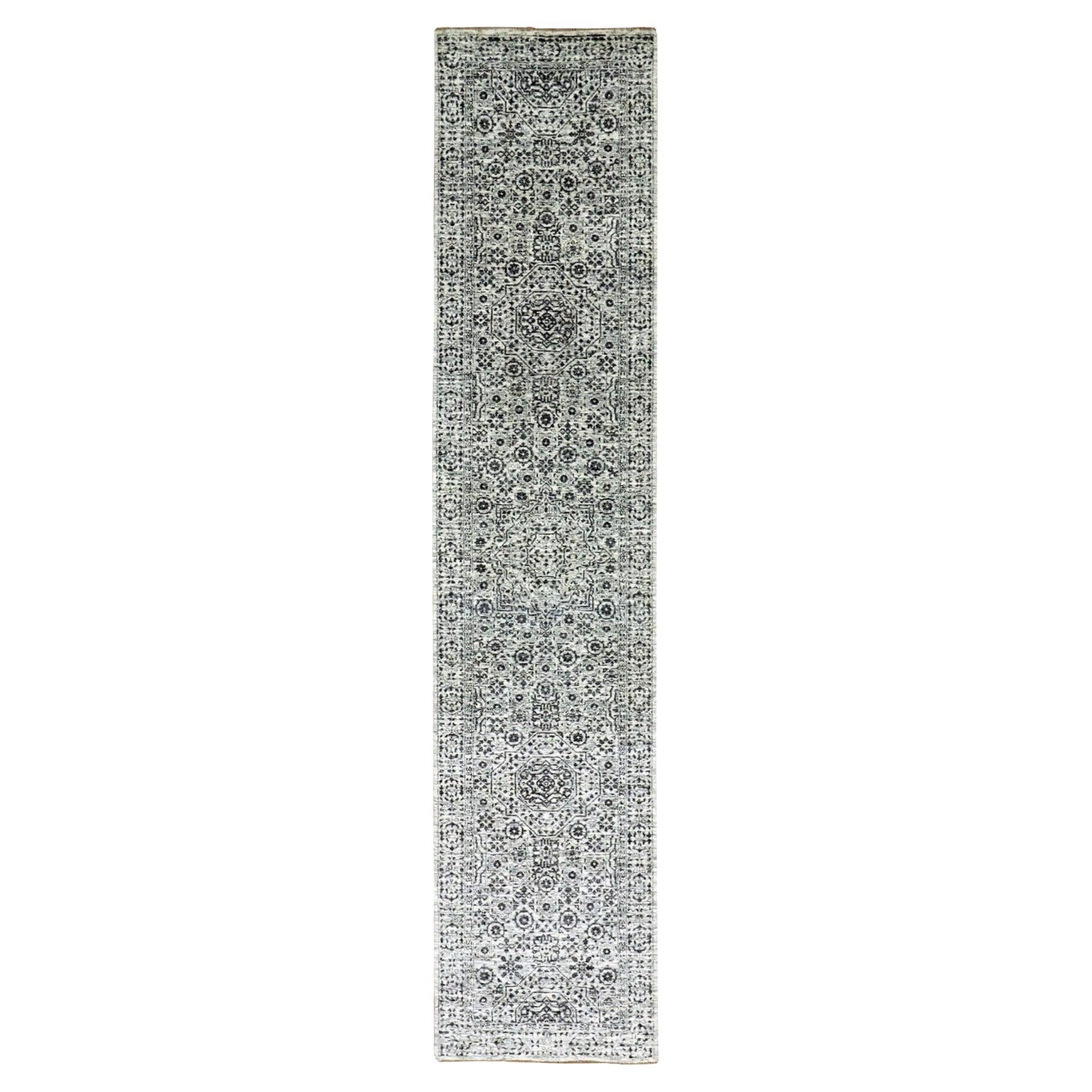 2'7 "x12' Alfombra de lana blanca anudada a mano con motivos de la dinastía mameluca