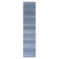 2'7 "x12' Alfombra de Corredor Anudada a Mano de Lana y Seda Teñida de Hierba Moderna Azul Penn