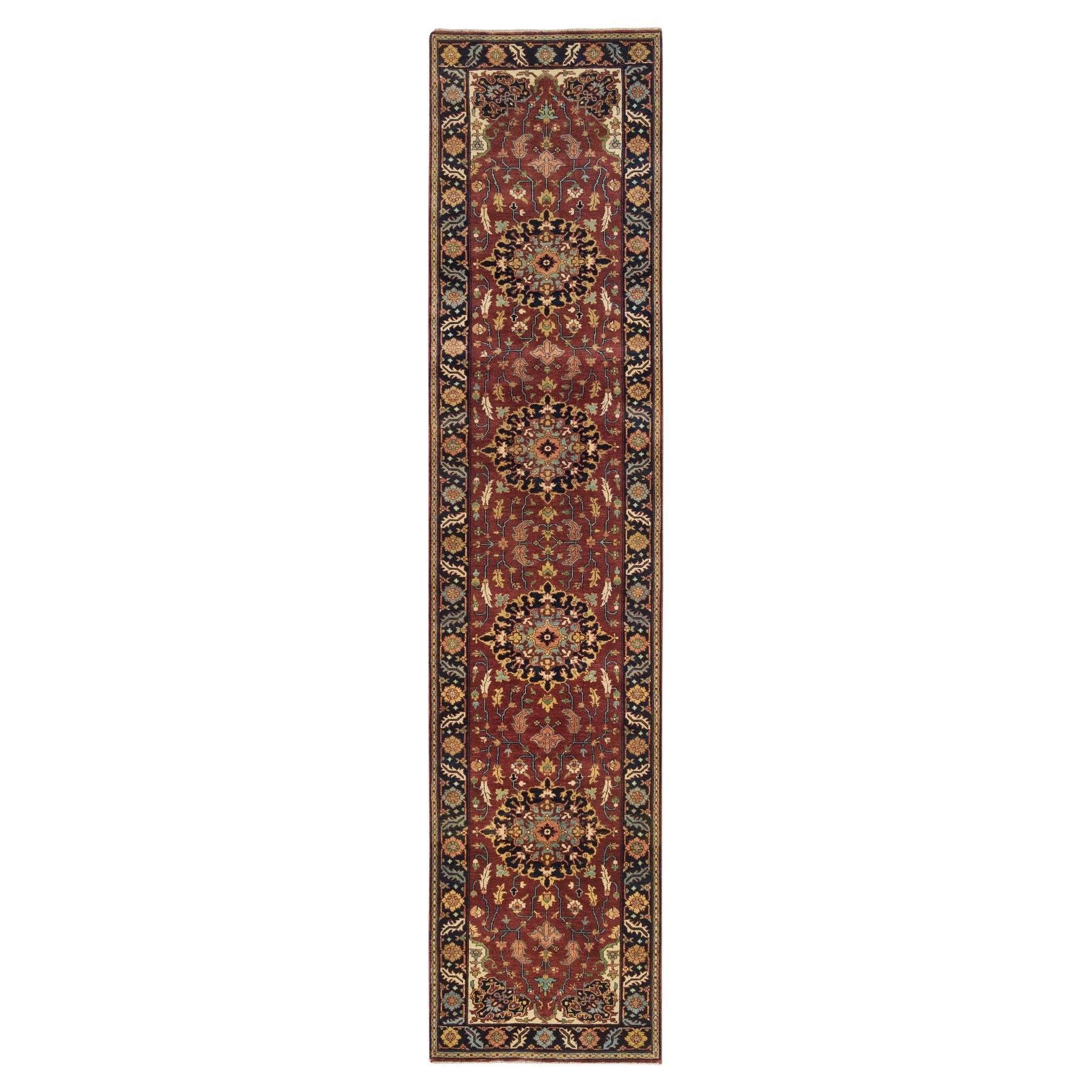 2'7"x12' Roter, handgeknüpfter, antiker Sarouk-Re-Creation-Läufer aus 100 % Wolle, Re-Läufer im Angebot