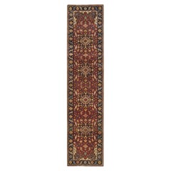 2'7"x12' Red, Hand Knotted Antiqued Sarouk Re-Creation, 100% Wool Runner Rug