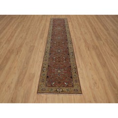 2'7 "x12' Tapis de course rouge en laine douce nouée à la main, antique et fine Heriz Re-Creation