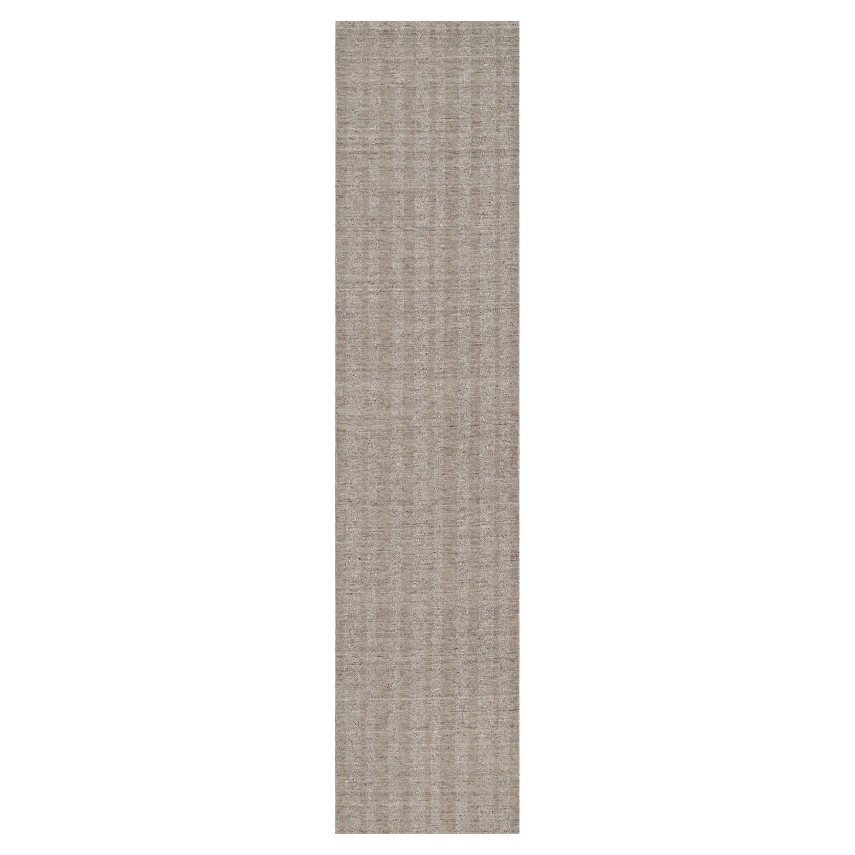 2'7 "x12' Tan Brown Natural Wool Salt and Pepper Effect Hand Loomed Runner Rug im Angebot