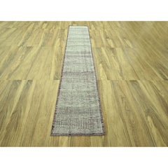 2'7"x12' Wine Red Wool Hand Knotted Oxidized Grass Design Narrow Runner Rug