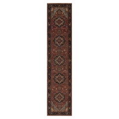 2'7"x12'1" Barn Red Fine Heriz Re-Creation Pure Wool Hand Knotted Runner Rug