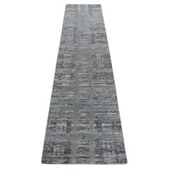 2'7 "x12'1" Tapis de course gris non teint en laine naturelle Modernity Erased Design noué à la main