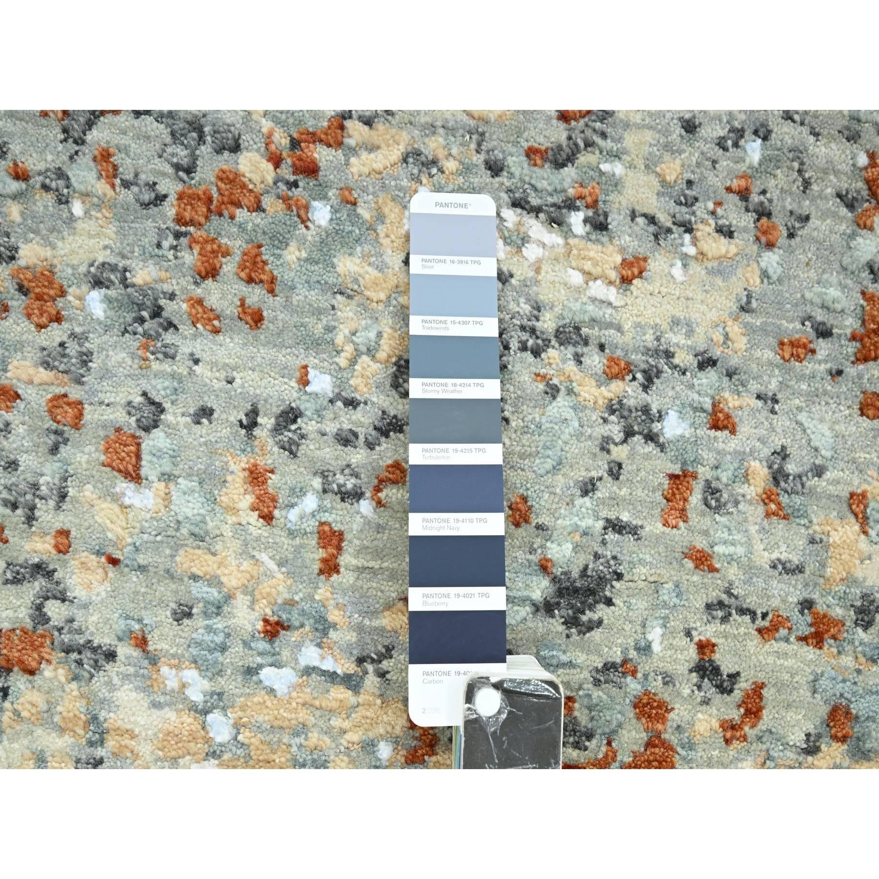 Indien Tapis de course en laine noué à la main gris avec motif Galaxy abstrait rouille 2'7