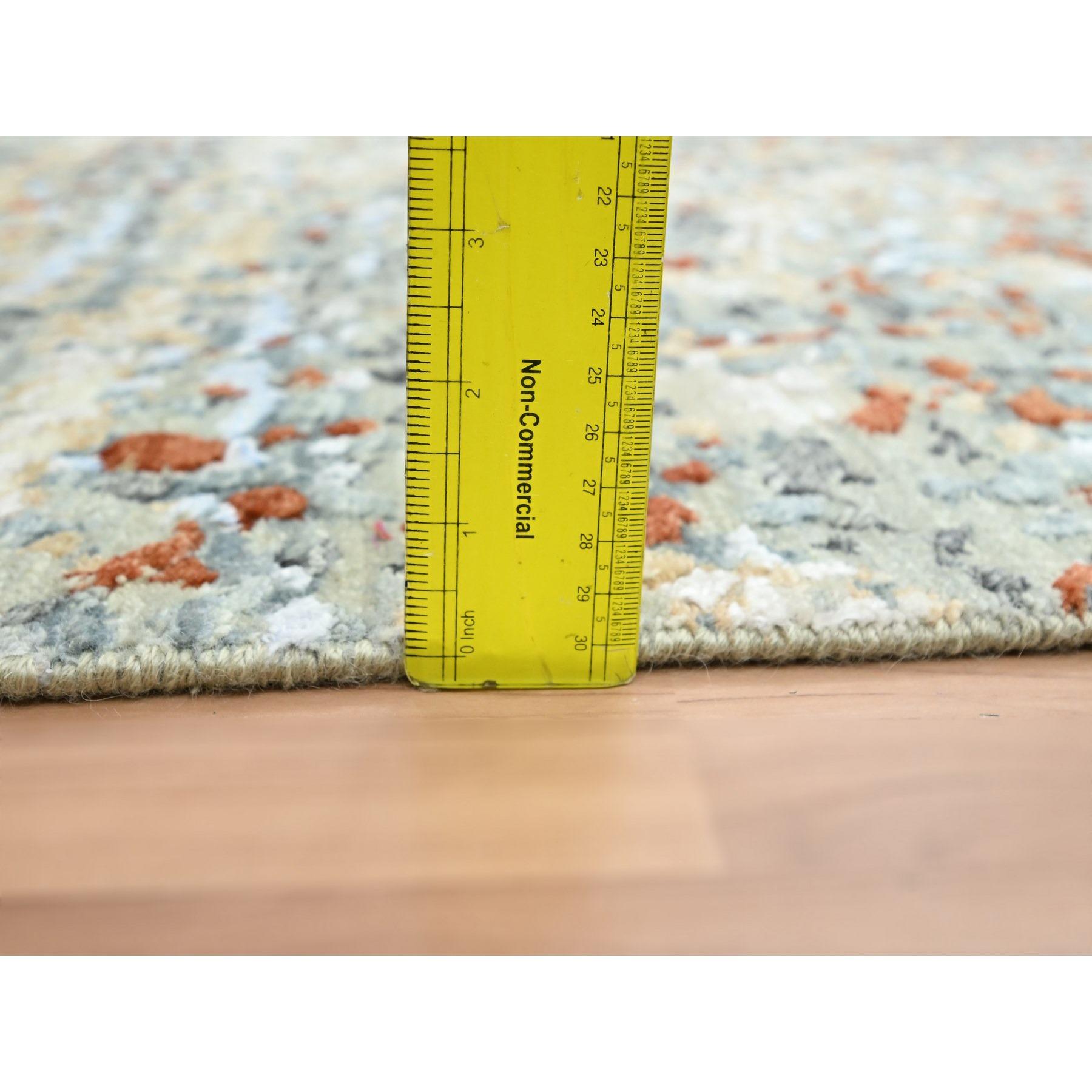 Tapis de course en laine noué à la main gris avec motif Galaxy abstrait rouille 2'7