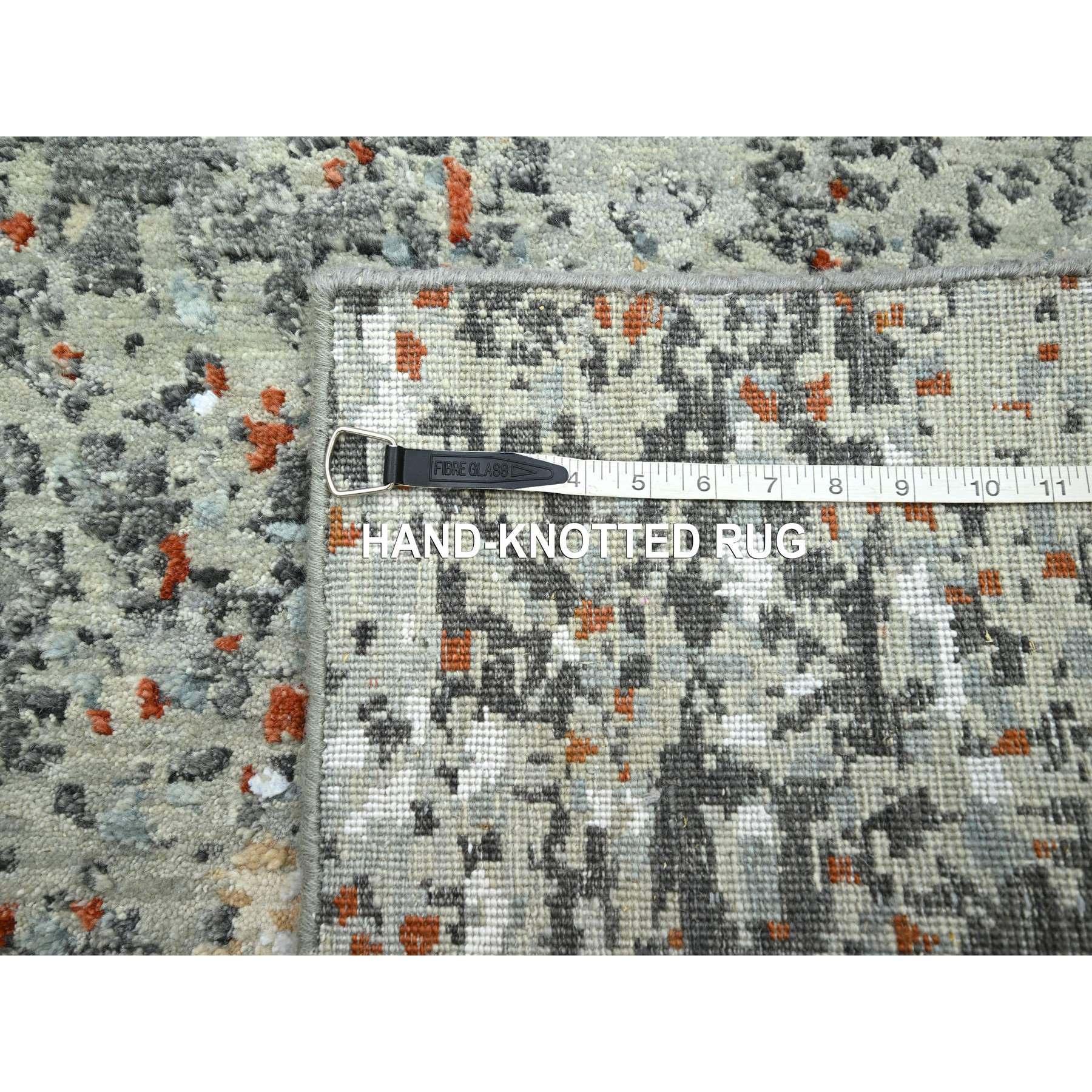 XXIe siècle et contemporain Tapis de course en laine noué à la main gris avec motif Galaxy abstrait rouille 2'7