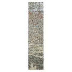 2'7"x12'1" Gray with Rust Abstract Galaxy Design Hand Knotted Wool Runner Rug